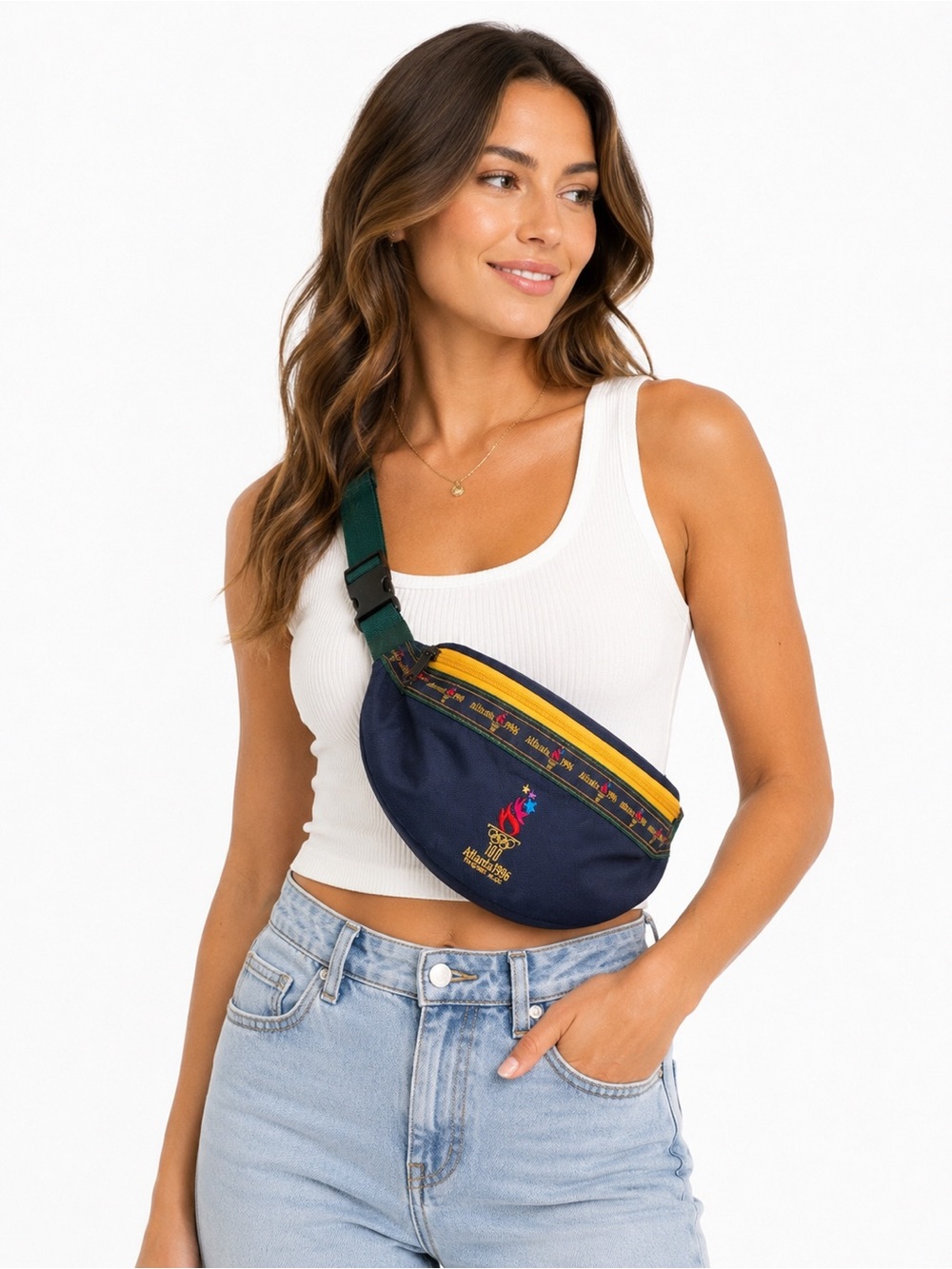 Vintage Atlanta 1996 Olympics Navy Embroidered Crossbody Belt Bag Fanny pack